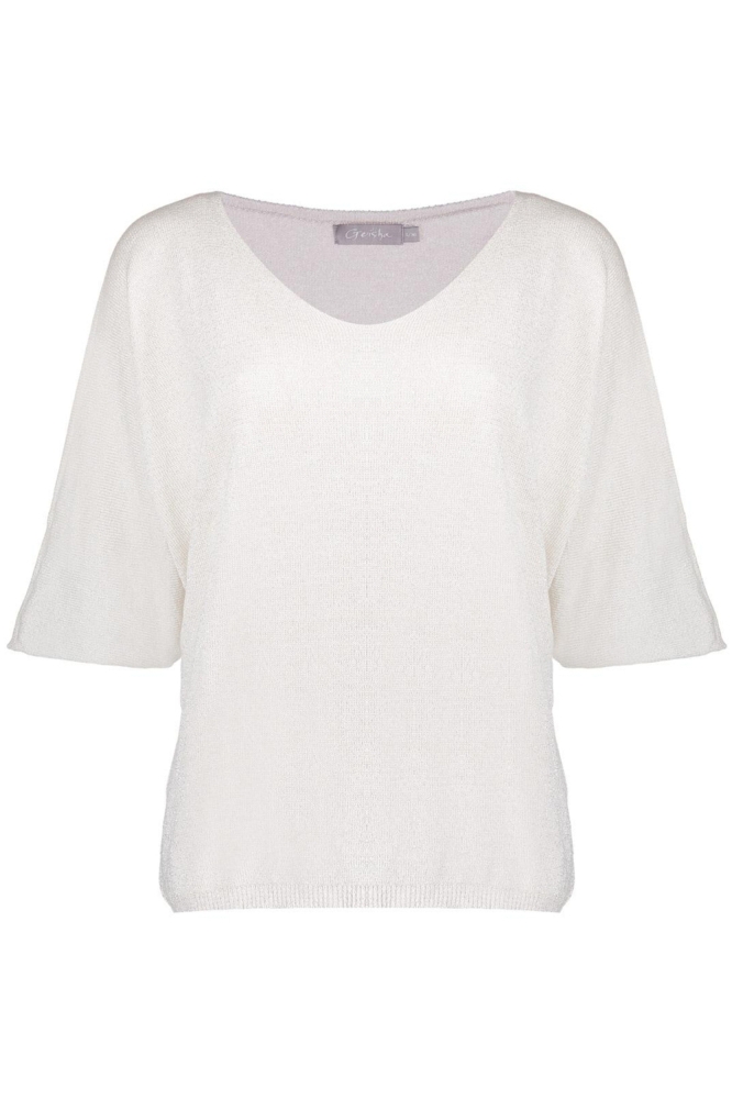 T SHIRT MET V HALS EN WIJDE MOUWEN 54050 70 LIGHT SAND/SILVER